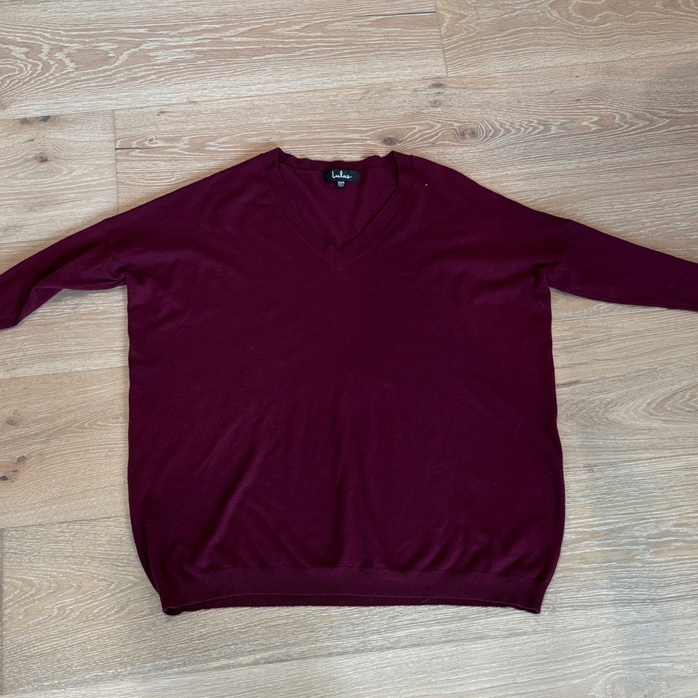 Lulu's Burgundy V-Neck Sweater